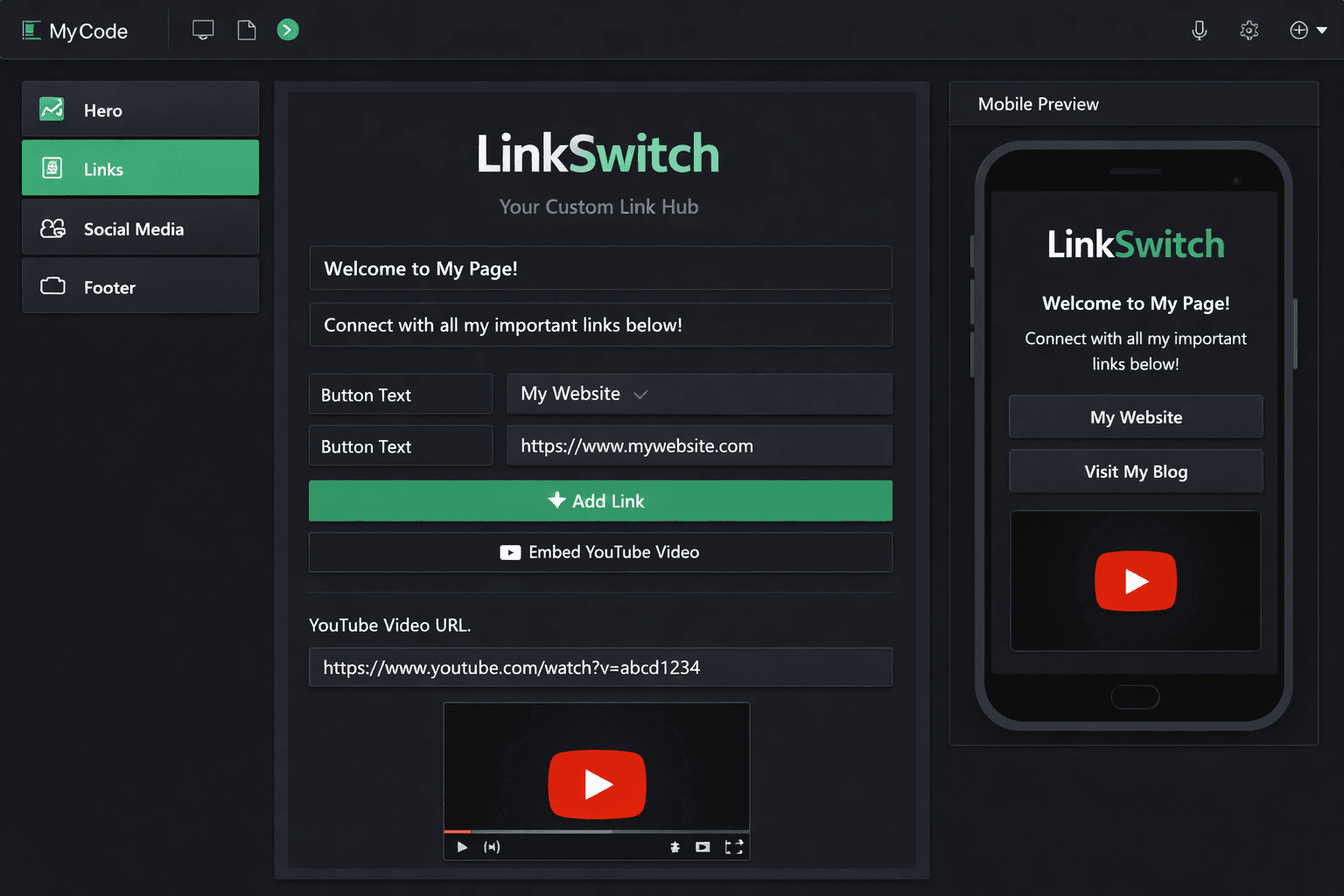LinkSwitch App Editor auf Smartphone